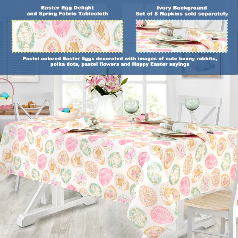 Newbridge Easter Egg Delight Fabric Tablecloth, Happy Easter Bunny Rabbit, Easy Care Stain Resistant Spring Fabric Tablecloth, 60â€ x 84â€ Oblong/Rectangle - Image 2